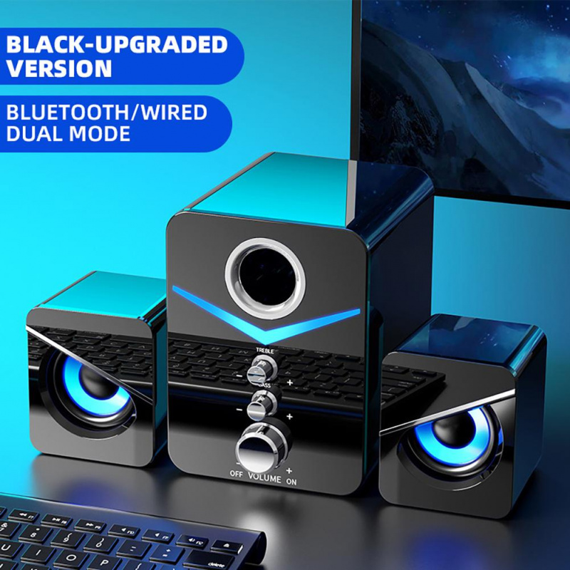 電腦音箱有線藍牙兼容5.0桌面組合音響無線LED USB環繞音效重低音音箱
