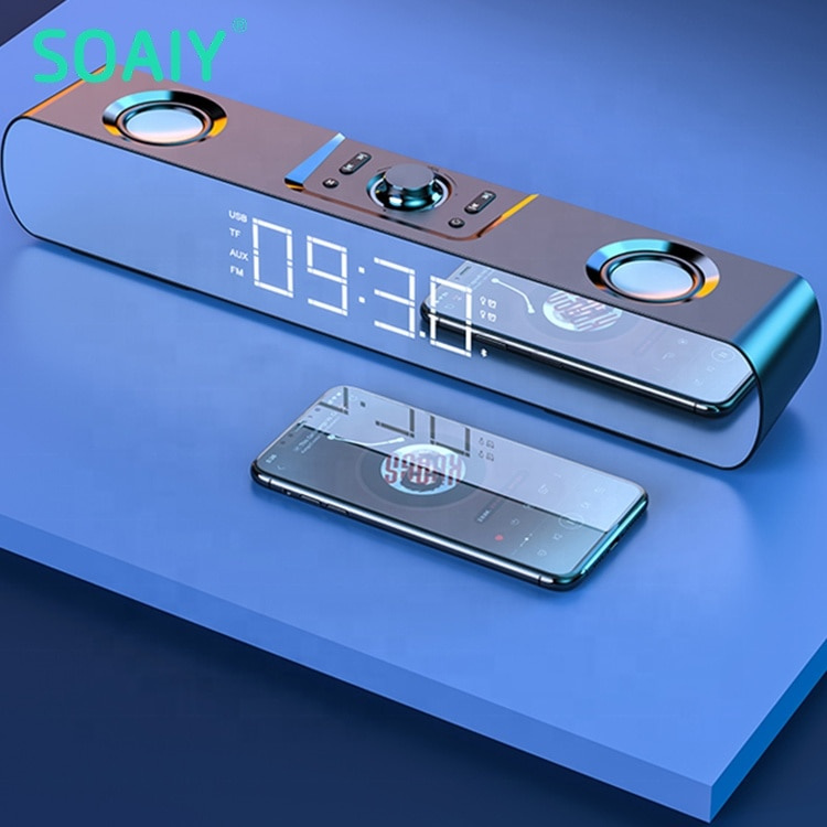 SOAIY 多媒體藍牙遊戲音箱低音炮帶 LED 顯示時鐘條形音箱適用於電視電腦揚聲器家庭影院