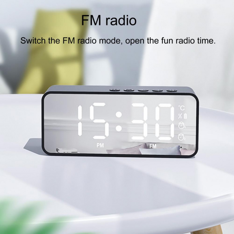 G50 無線藍牙音箱帶 FM 收音機音樂低音炮迷你便攜式鏡面鬧鐘音箱支持 TF 卡