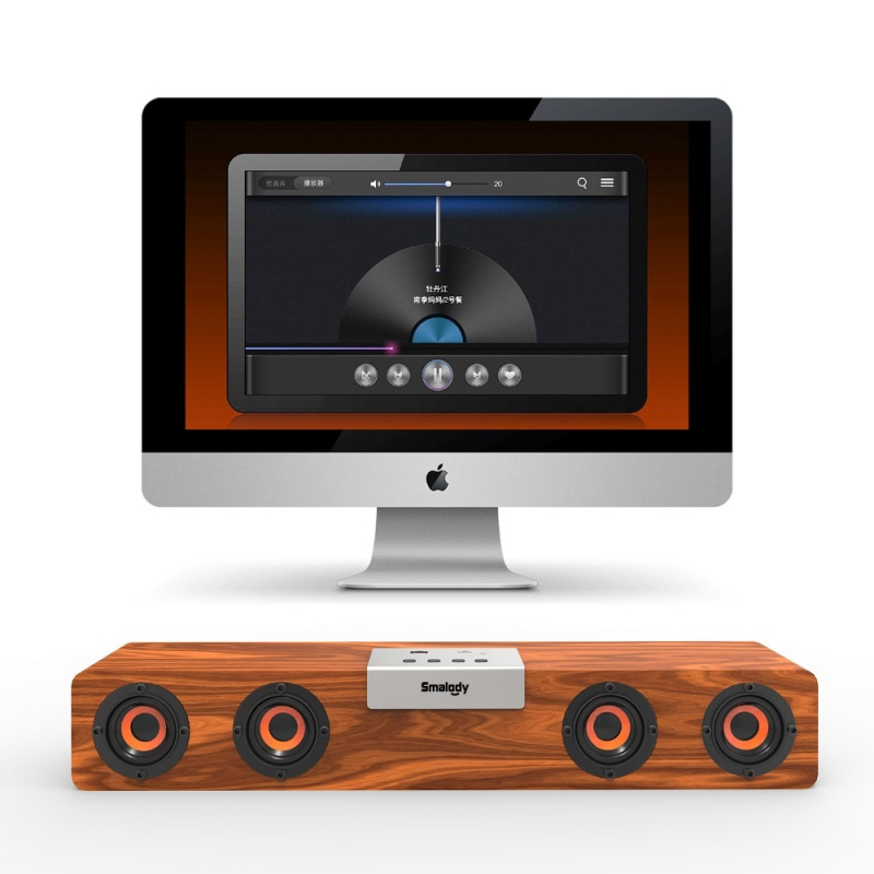 20W Soundbar 無線藍牙 v5.0 TWS 強大的立體聲木製揚聲器音樂低音炮電腦 TF FM 收音機適用於家用電腦