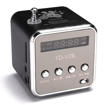 TD-V26 迷你揚聲器便攜式 MP3 音樂播放器帶 LCD 支持 FM 收音機微型 TF SD 立體聲揚聲器適用於 PC 筆記本電腦電話
