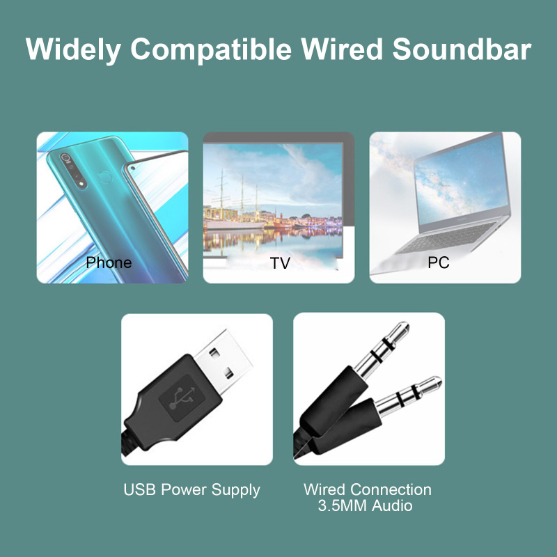 SoundBar 立體聲低音炮強大的音樂播放器揚聲器 3.5 毫米音頻輸入揚聲器適用於 PC 筆記本電腦智能手機平板電腦 MP3 MP4