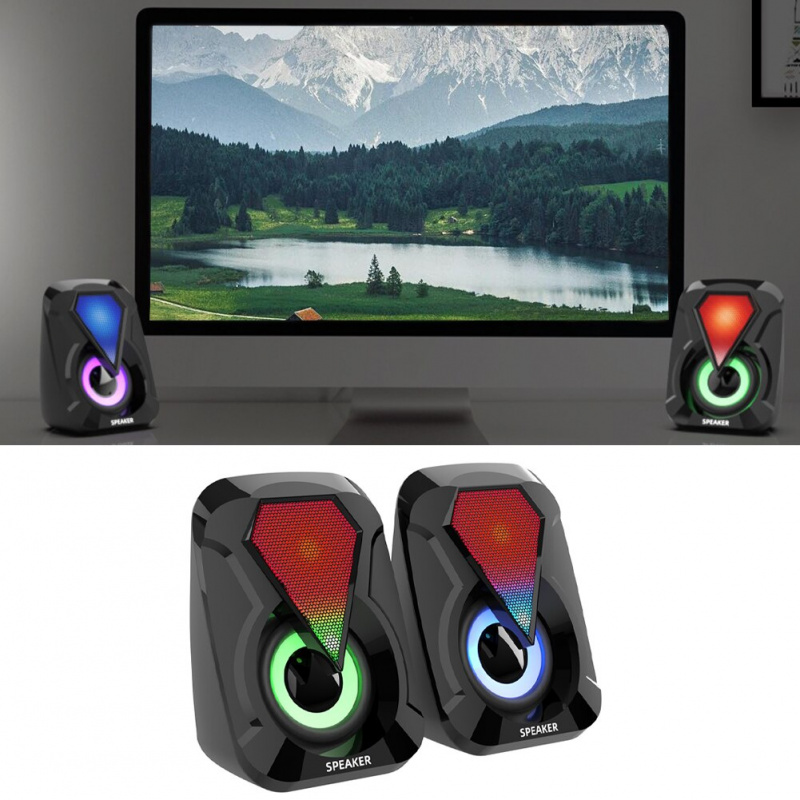1 對便攜式 3D 立體聲遊戲音頻 PC 筆記本電腦 RGB 燈迷你台式低音炮電腦揚聲器即插即用音量控制