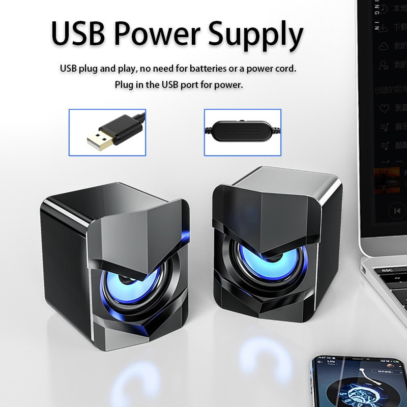 USB 電腦揚聲器迷你有線揚聲器 3D4D 立體聲環繞盒揚聲器 LED 音頻多媒體適用於 PC 筆記本電腦 MP3 電話