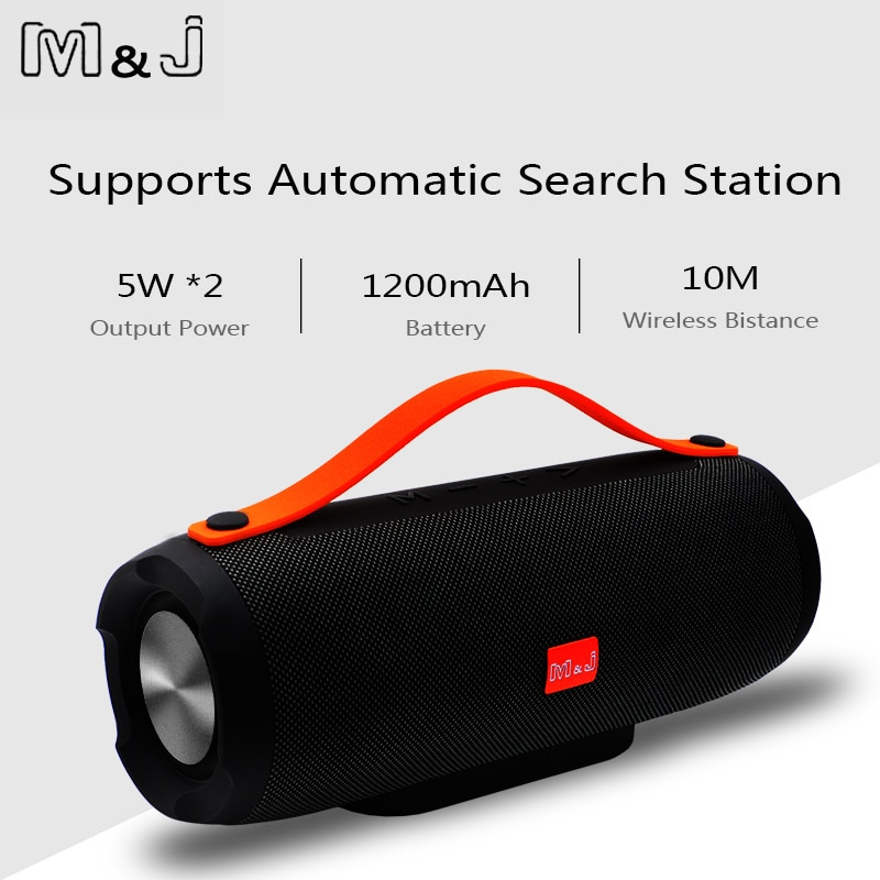 M&J 便攜式無線藍牙音箱立體聲大功率 10W 系統 TF FM 收音機音樂低音炮音柱電腦