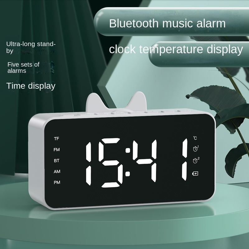 無線藍牙音箱鬧鐘手機電腦帶鏡面鬧鐘顯示器便攜插卡小迷你音箱