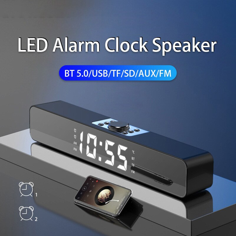 LED 電視條形音箱鬧鐘 AUX USB 有線無線藍牙音箱家庭影院環繞聲條形音箱適用於 PC 電視電腦音箱