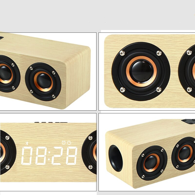 木製藍牙音箱 4 揚聲器條形音箱電視回音壁家庭影院音響系統帶時鐘鬧鐘收音機音箱適用於 PC 電視