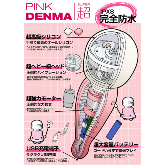 Pink Denma Super 超 最强潮吹按摩棒 (粉紅色) [充電版]