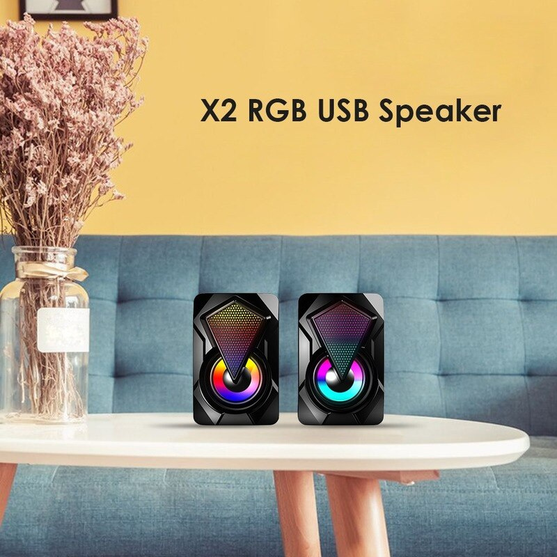 X2 RGB 發光台式筆記本電腦 USB 音頻迷你台式機家庭辦公室低音炮揚聲器