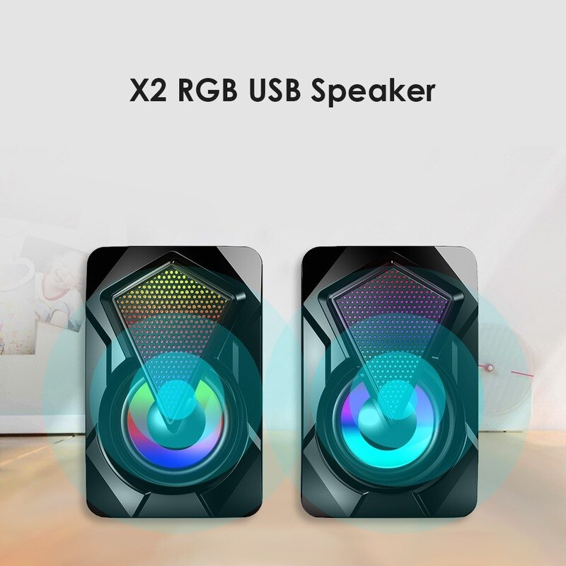 X2 RGB 發光台式筆記本電腦 USB 音頻迷你台式機家庭辦公室低音炮揚聲器