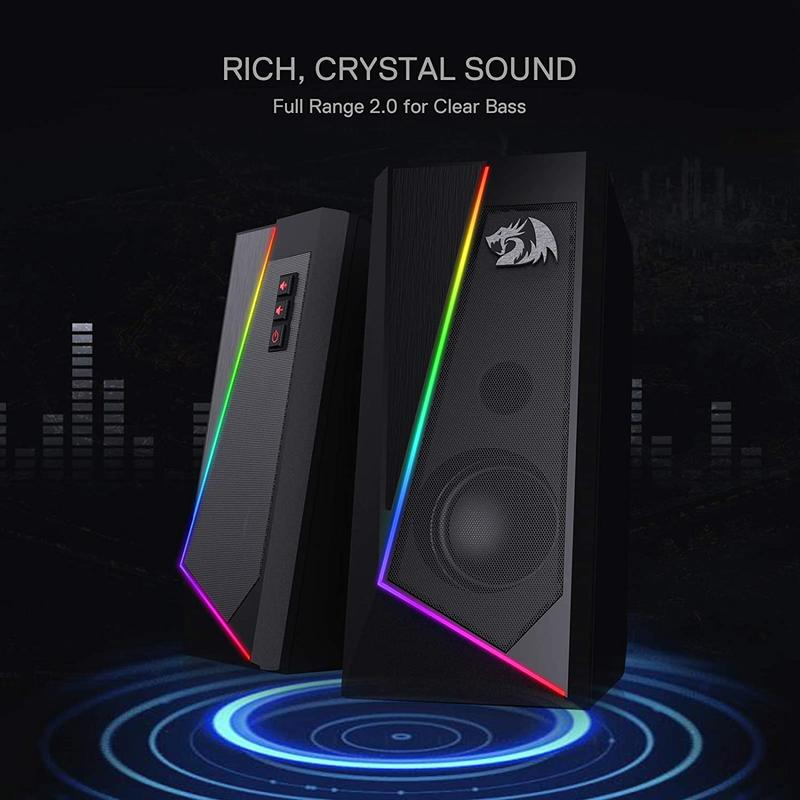 Redragon GS520 RGB Desktop Speakers, 2.0 Channel PC Computer Stereo Speaker with 6 Colorful LED Modes, En