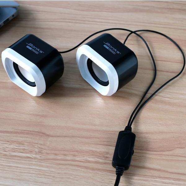 USB 2.0 Notebook Speakers Wired Stereo Mini Computer Speaker for Desktop Laptop Notebook PC MP3 MP4 3.5mm AUX IN black