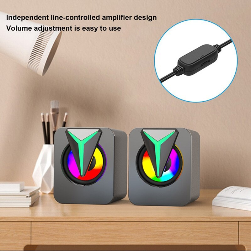 台式電腦音箱RGB燈效USB有線立體聲低音炮音箱迷你小桌面音箱