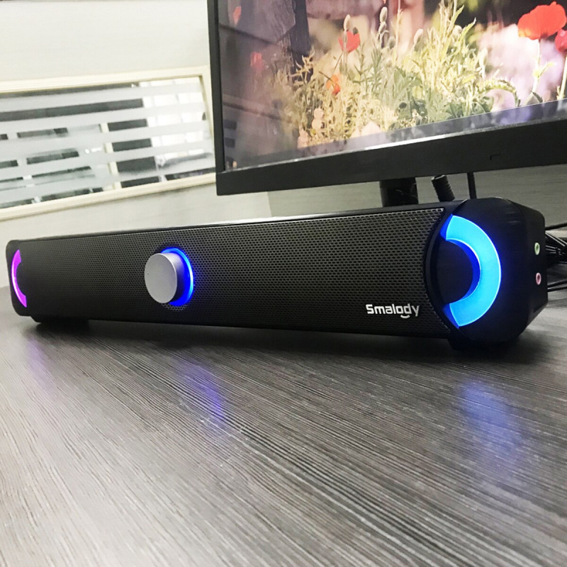 SOONHUA 10W 多媒體 SoundBar 超低音立體聲揚聲器 HiFi 電腦帶彩色 LED 燈