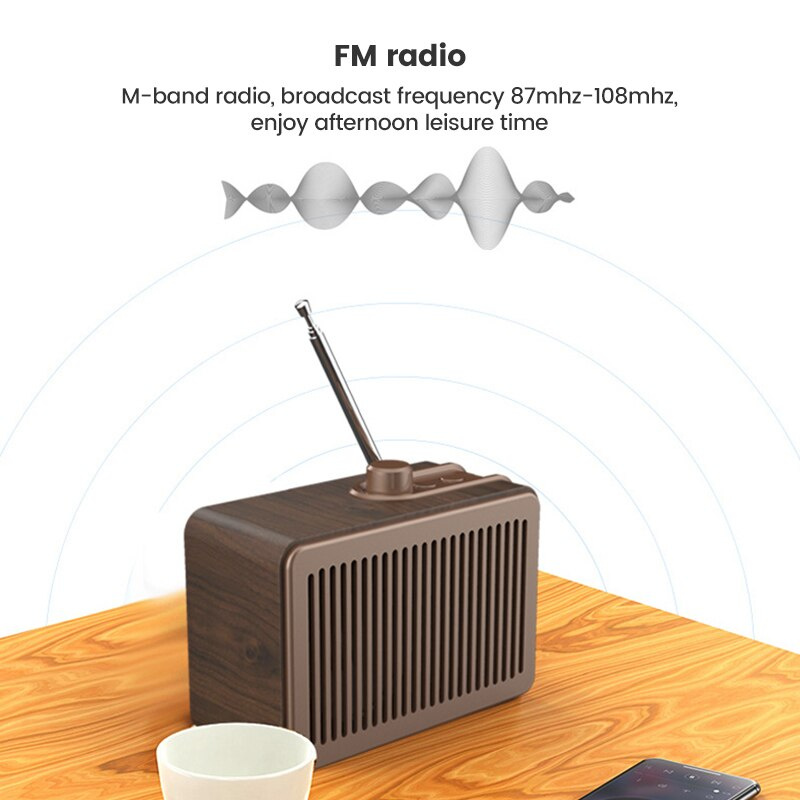 復古木紋藍牙音箱收音機迷你無線TF U盤TWS互聯調頻收音機桌面家用情懷音箱