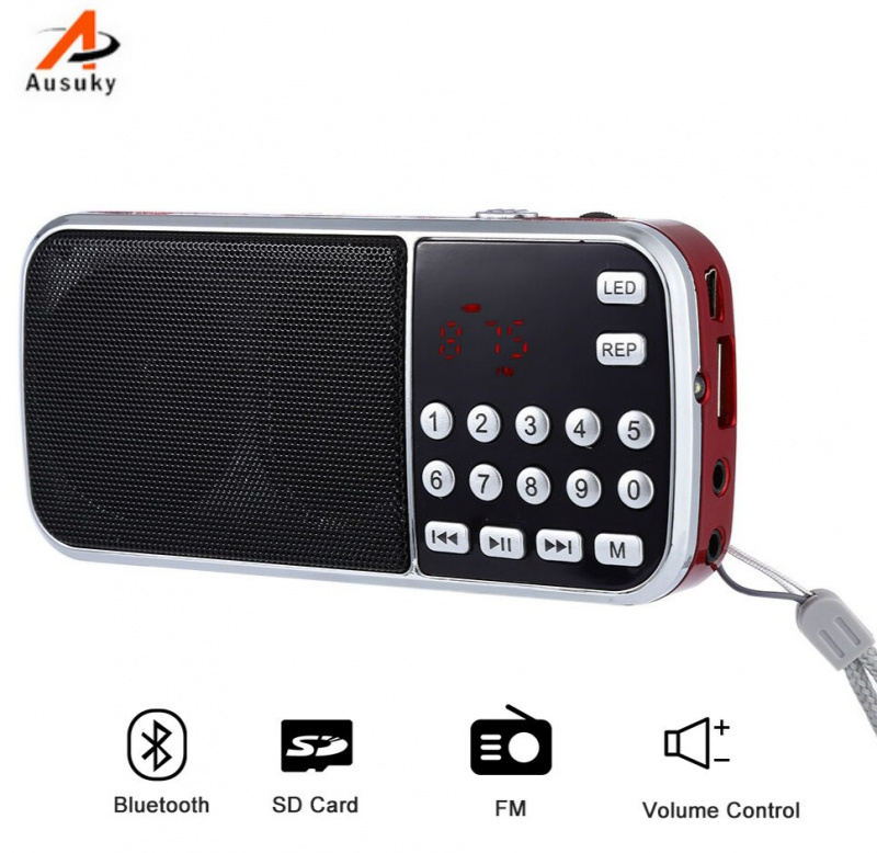 Ausuky 便攜式迷你 FM 收音機揚聲器音樂播放器 TF 卡 USB 適用於 PC iPod 手機帶 LED 顯示屏舞蹈 mp3 高保真鬧鐘 -30