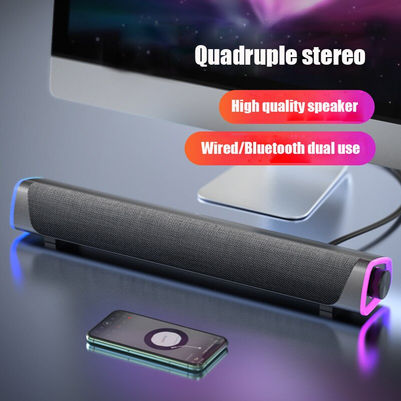 USB Soundbar 揚聲器 3.5mm AUX 輸入無線組合低音炮低音電腦電話藍牙 Clumn
