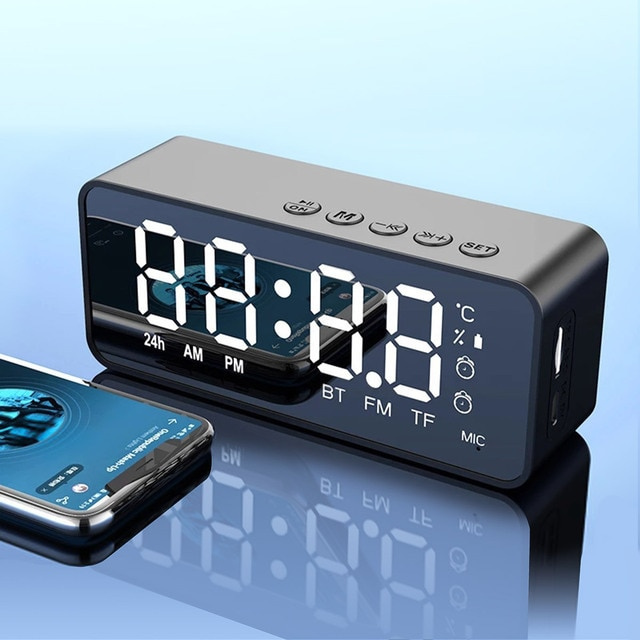 無線藍牙音箱 FM 收音機音箱桌面鬧鐘低音炮音樂播放器 TF 卡低音揚聲器吊桿適用於所有電話