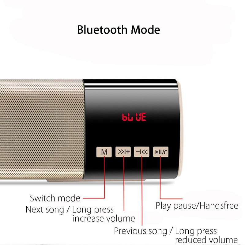 家用電視 PC 藍牙條形音箱便攜式無線揚聲器低音炮 3D 立體聲 HiFi 音質支持 FM 收音機時鐘 TF USB AUX