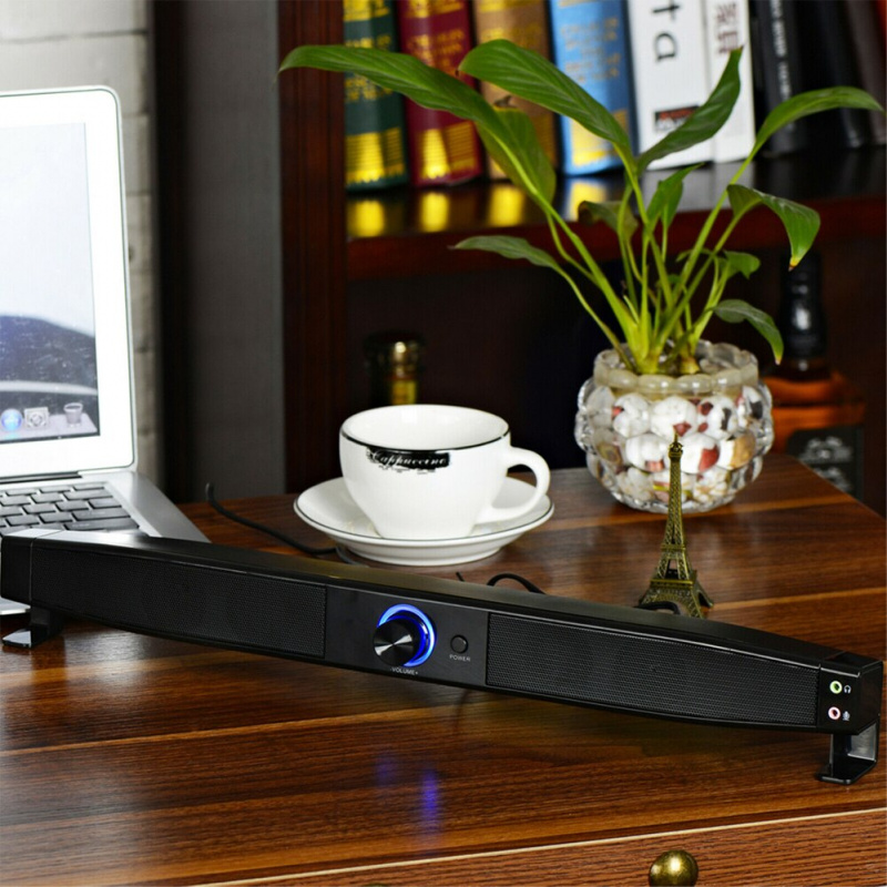 新品電腦音箱便攜式 USB 有線條形音箱帶 3D 環繞低音炮適用於 PC 筆記本電腦 電視 平板電腦