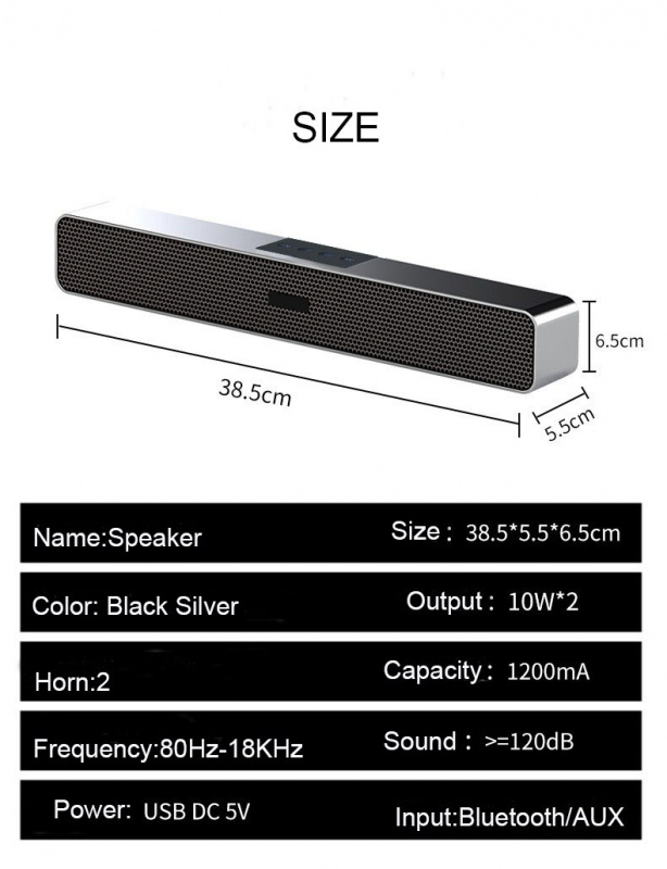 無線揚聲器 5.0 藍牙兼容條形音箱 AUX USB 兼容手機電腦