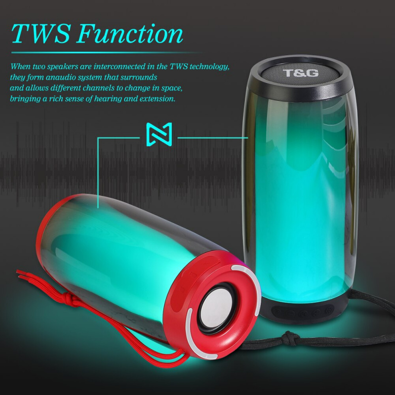 七彩 LED TG335 無線藍牙兼容便攜式揚聲器戶外音樂低音柱低音炮適用於 PC 手機 FM TF