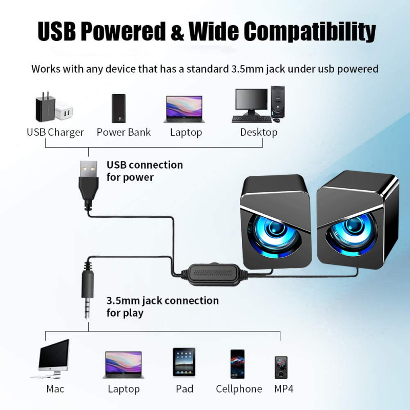 迷你電腦音箱 USB 有線藍牙音箱 4D 立體聲環繞揚聲器適用於 PC 筆記本電腦筆記本揚聲器