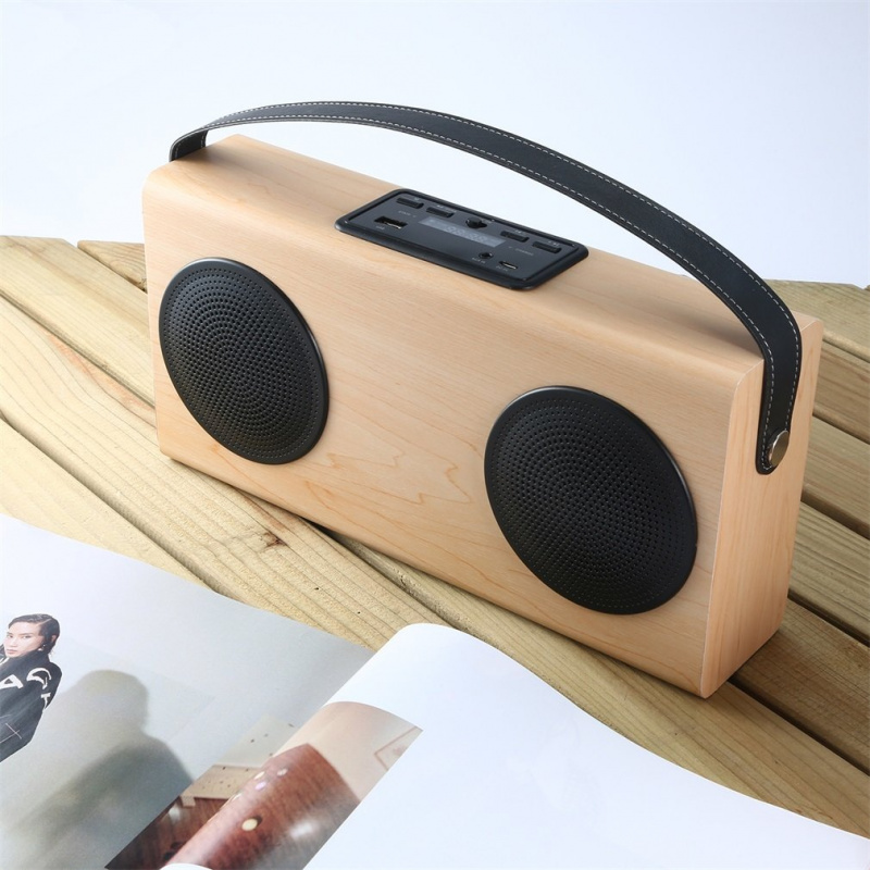 木製揚聲器 FM 收音機 MP3 播放器 Aux 便攜式無線 4000mah 平板電腦可充電電池