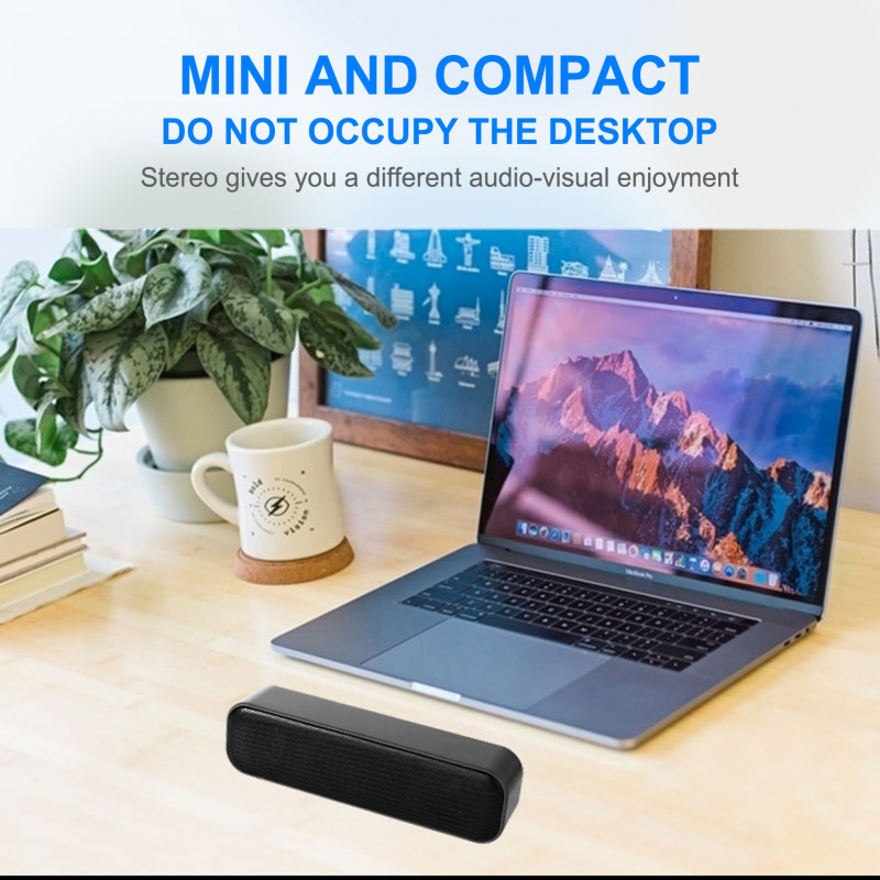 Computer Soundbar PC Speakers Desktop Soundbar 即插即用 USB 供電電腦揚聲器 強大的立體聲 3D 聲音適用於 PC