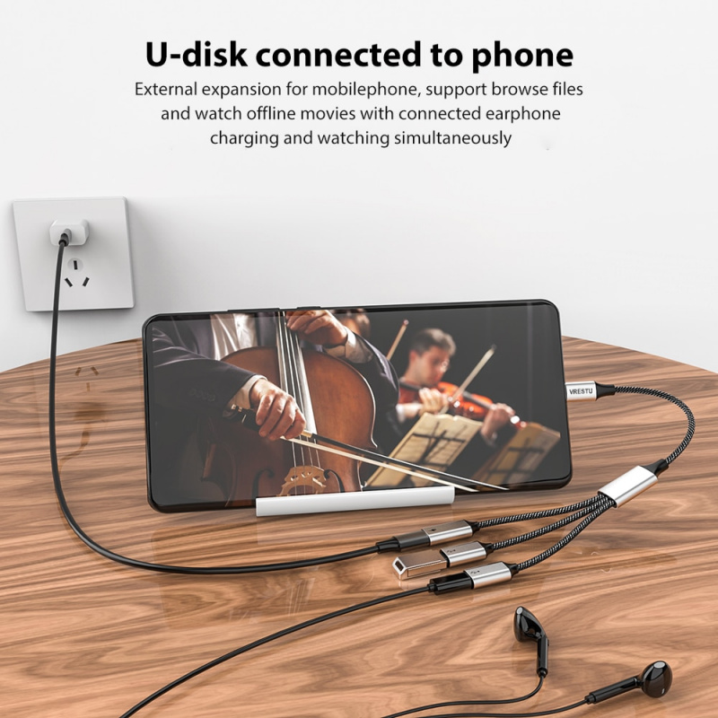 USB Typec HUB USB C 擴展塢 3 合 1 分離器 OTG 轉換器 PD60W 充電鼠標鍵盤耳機 U 盤 Macbook iPad