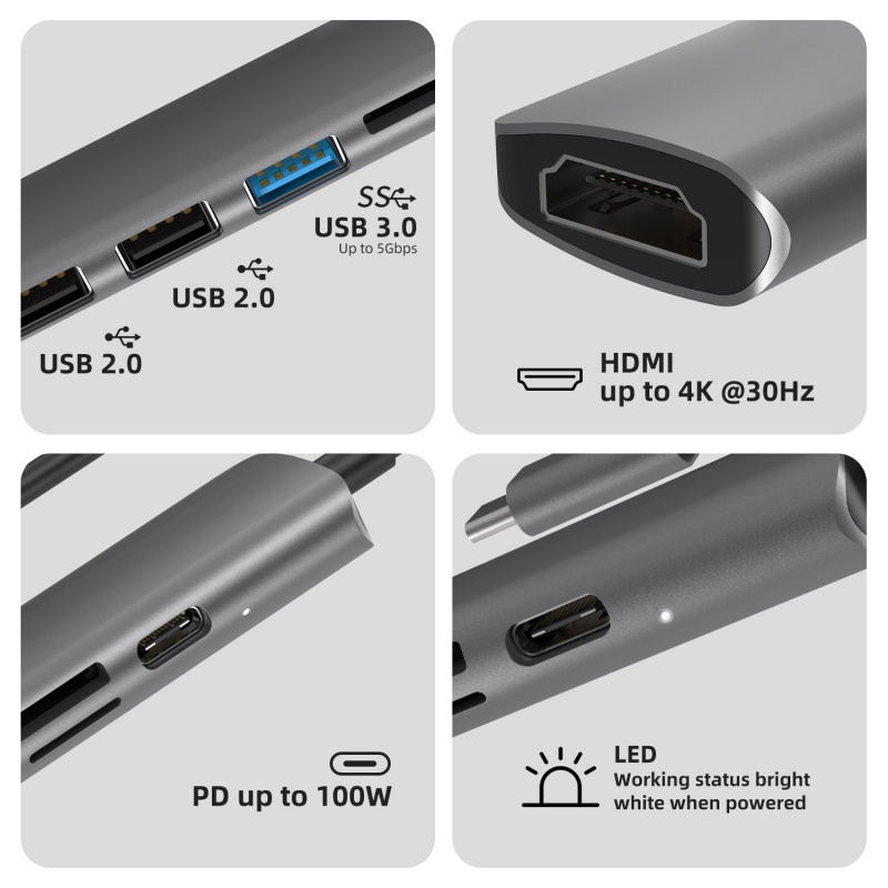 USB 3.1 Type-C 轉 HDMI 適配器 4K Thunderbolt USB C 集線器帶集線器 3.0 2.0 TF SD 讀卡器插槽 PD 適用於 MacBookPro Air USB C 分路器