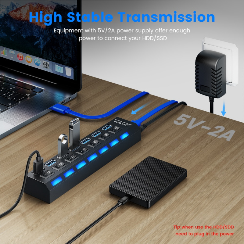 USB Hub 3.0 USB 3 0 Hub Multi USB Splitter 3 Hab Use Power Adapter Multiple Expander 2.0 Hub With Switch For Laptop Accessoriess