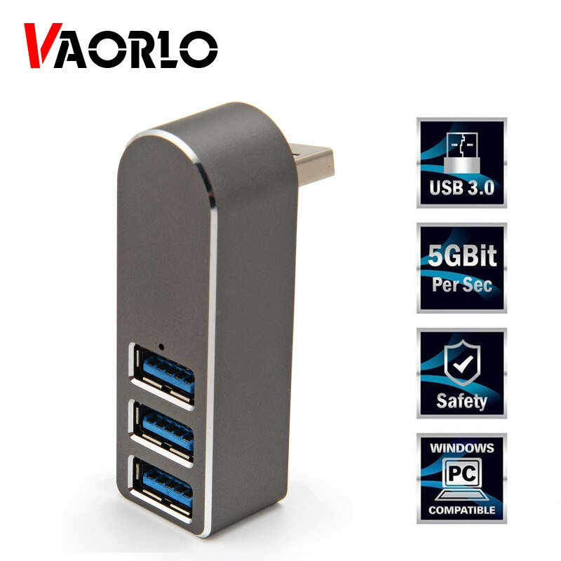 VAORLO 3端口USB3.0集線器旋轉USB HUB鋁合金分線器適配器適用於筆記本電腦高速傳輸HUB