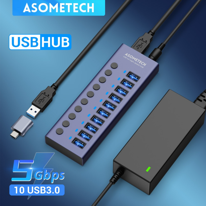 4 7 10 Ports USB 3.0 Hub Multi USB Splitter with Switch Power Adapter Multiple Expander for Laptop Accessories MacBook Splitter