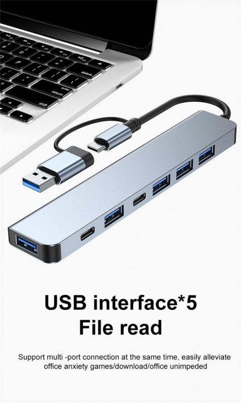 多端口 USB 集線器 3.0 多 USB 分配器 4 USB 端口 3.0 2.0 SD PD TF 端口適用於聯想小米 Macbook Pro PC 電腦集線器 USB 3.0