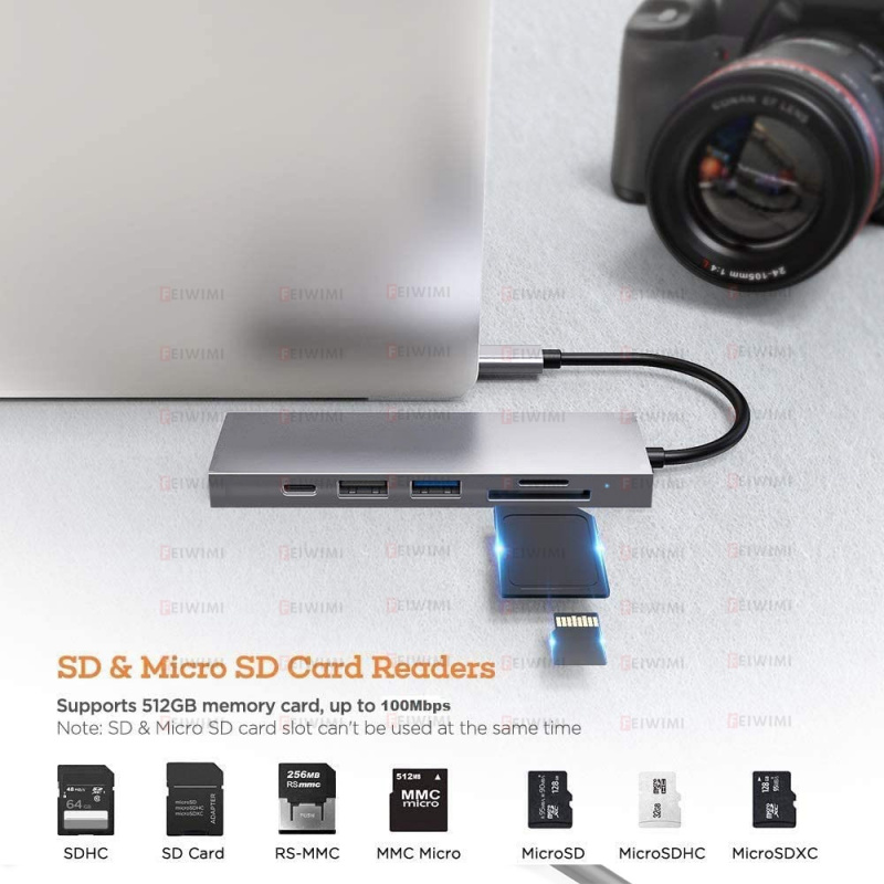 USB 3.1 Type-C 集線器轉 HDMI 多分配器適配器 4K Thunderbolt 3 USB C 集線器，帶 TF SD 讀卡器插槽 PD，適用於 MacBook Pro Air PC