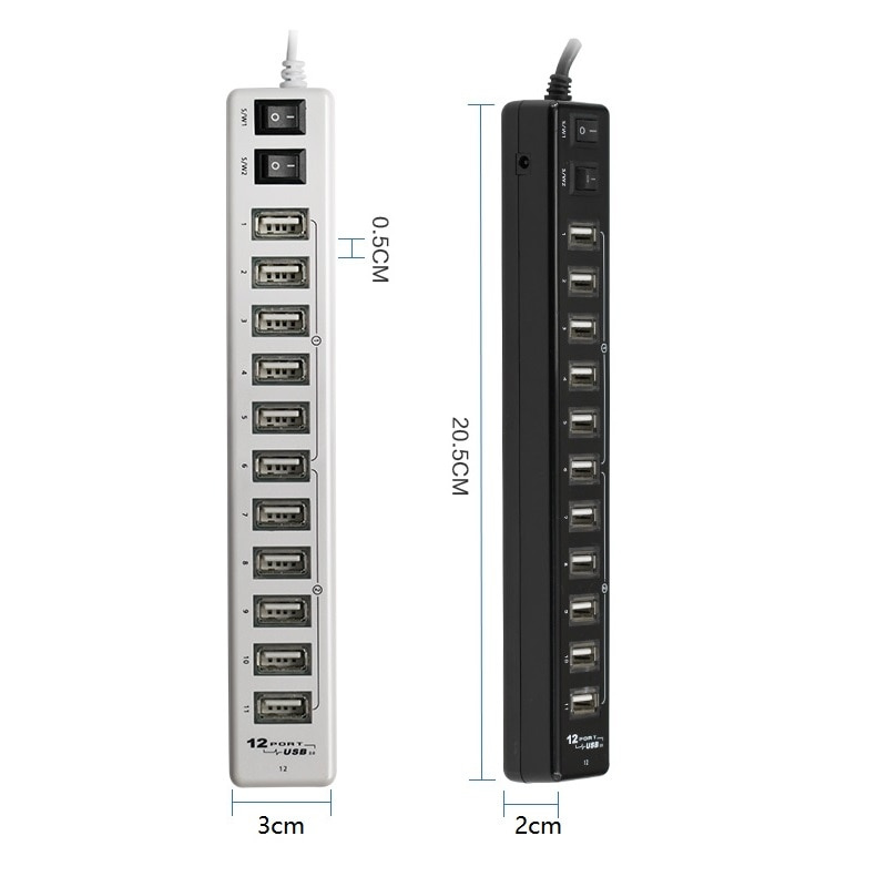 高品質 USB 集線器 12 端口 USB 2.0 集線器多 USB 分離器開關，帶歐盟 美國電源適配器，適用於 Macbook Air 筆記本電腦