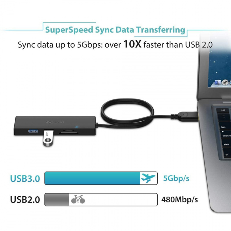 QGeeM USB Hub 3.0 Adapter Card Reader USB Splitter for Xiaomi Laptops Macbook Pro 2015 5 USB 3.0 Hub for PC Computer Accessories