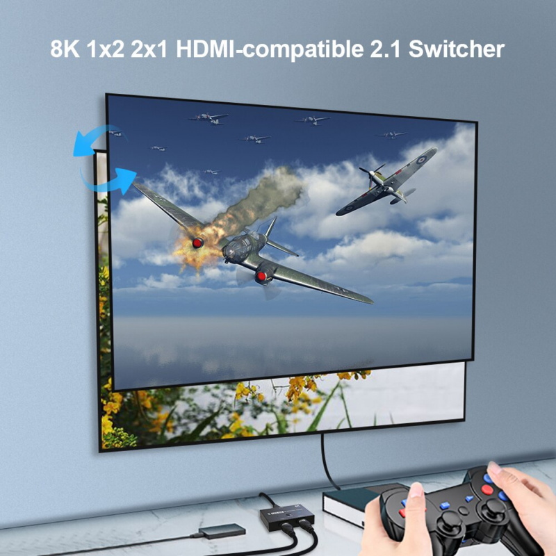兼容 HDMI 的 2.1 切換器適配器 4K HD 120Hz 1x2 8K 60Hz 2x1 雙向轉換器分配器，適用於 PS4 切換器配件