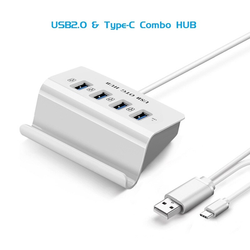 4 端口 USB 2.0 Type-C 組合集線器 OTG 適配器無需應用程序需要 ABS 手機支架多 USB C 分離器適用於小米 6 GALAXY S8 Macbook Pro