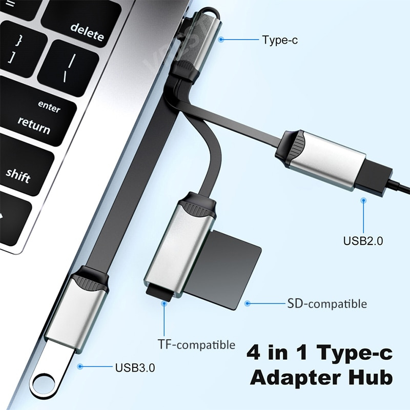 USB C 集線器 Type C 轉 USB 3.0 TF SD 5Gbps USB 轉換器適用於 iPad Pro Macbook Pro 三星 OTG 分離器 USBC 擴展塢 4 合 1 多端口