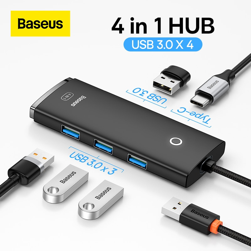 Baseus Lite Series 4-Port USB HUB Adapter USB Type C to USB 3.0 HUB Splitter Adapter for MacBook Pro iPad Docking St
