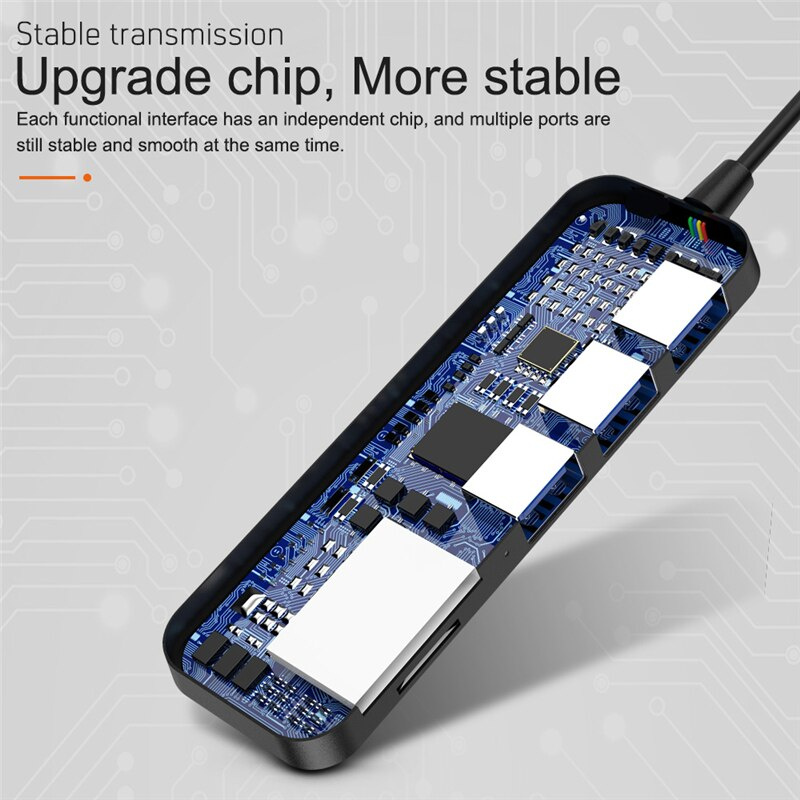 USB C 型 3.0 集線器便攜式高速 3 端口分流器讀卡器多合一適用於 SD TF 筆記本電腦電腦充電端口分配器
