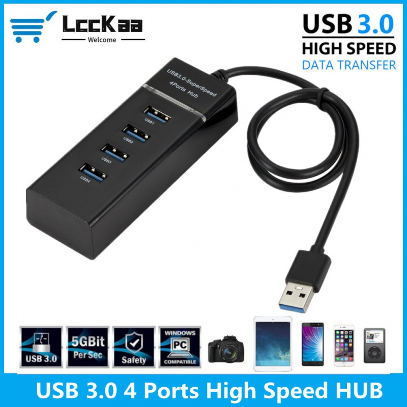 LccKaa USB 3.0 集線器 USB 集線器 3.0 多 USB 分配器 3 Hab USB 適配器 4 端口多擴展器 USB 3.0 集線器適用於 PC