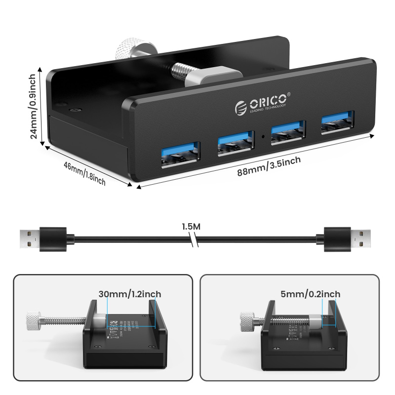 ORICO USB 3.0 HUB 供電帶充電多 4 端口桌面夾 USB 分線器適配器 SD 卡讀卡器適用於 PC 電腦配件