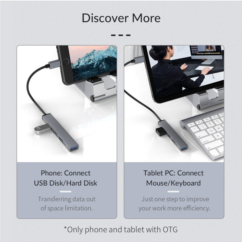 ORICO Type C HUB 4 端口 USB 3.0 2.0 HUB 讀卡器鋁製超薄便攜式分離器適配器適用於計算機 PC 配件