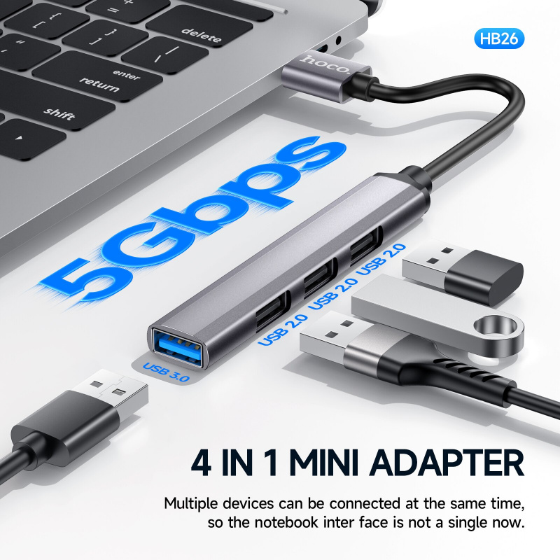 Hoco Aluminum Alloy USB to USB3.0 2.0 Hub Extension 4 Port Splitter OTG Adapter For Lenovo HUAWEI Xiaomi PC Computer