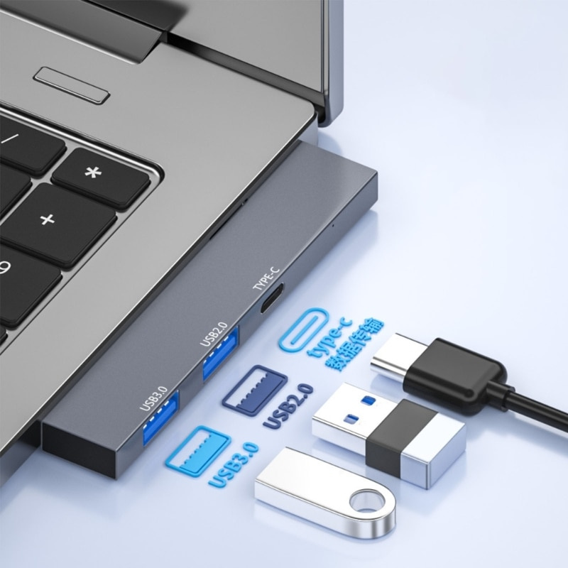 3 合 1 1x3.0+2x2.0 USB 集線器 3 端口擴展插頭超薄便攜式 C 型 USB PD 分配器 PC 電腦筆記本電腦配件