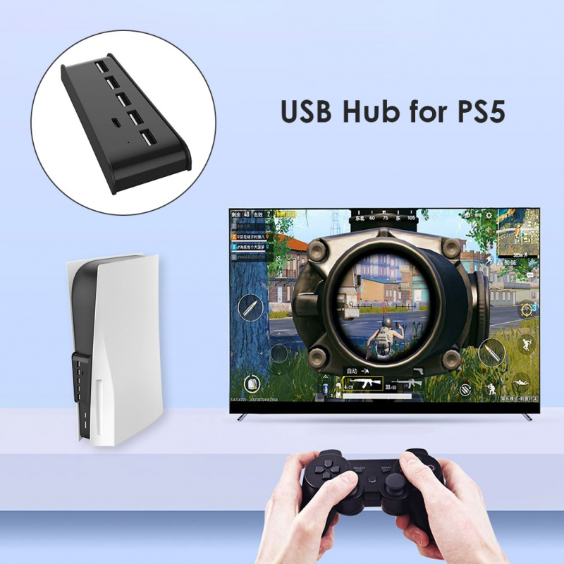 適用於 PS5 USB 集線器 6 合 1 USB 分離器擴展器集線器適配器，帶 5 個 USB A + 1 個 USB C 端口，適用於 PS 5 數字版控制台